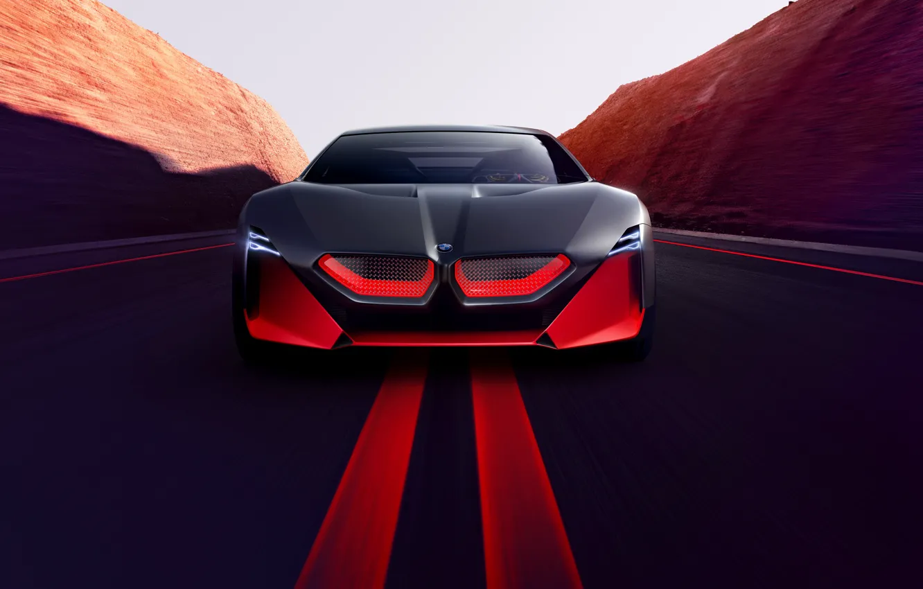 Фото обои дорога, купе, BMW, 2019, Vision M NEXT Concept, передом