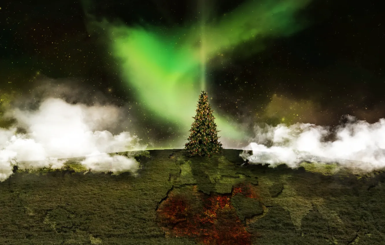 Фото обои Christmas, sky, stars, night sky, digital art, Christmas tree