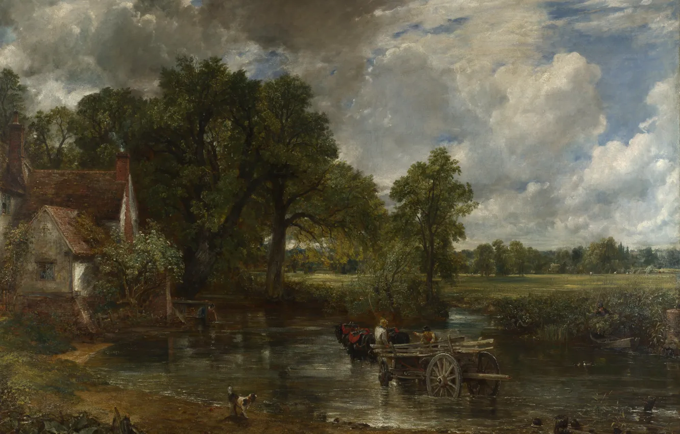 Фото обои пейзаж, картина, повозка, John Constable, The Hay Wain, Джон Констебл