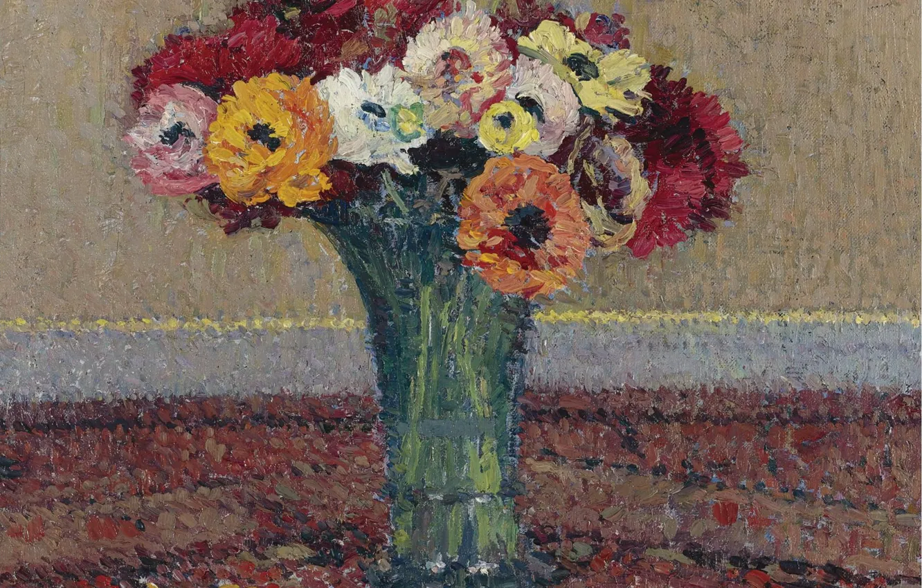 Фото обои цветы, букет, картина, ваза, Анемоны, Анри-Жан Гильом Мартин, Henri Matrin