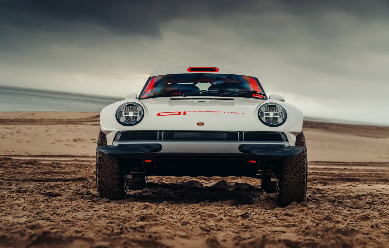 Фото обои песок, пляж, защита, 911, Porsche, вид спереди, 964, AWD