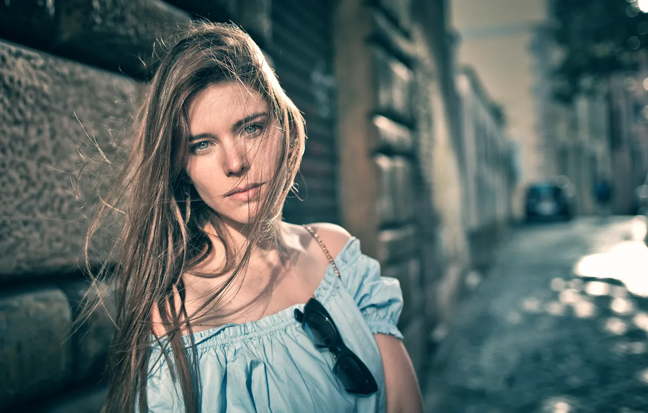 Фото обои взгляд, волосы, портрет, очки, прелесть, Graceful Serenity