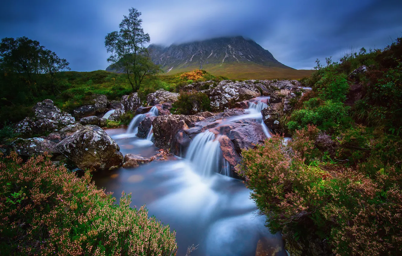 Фото обои вода, гора, поток, Шотландия, Хайленд, Buachaille Etive Mòr