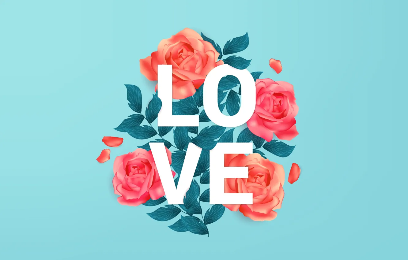 Фото обои фон, голубой, надпись, Love, текстура, background, roses