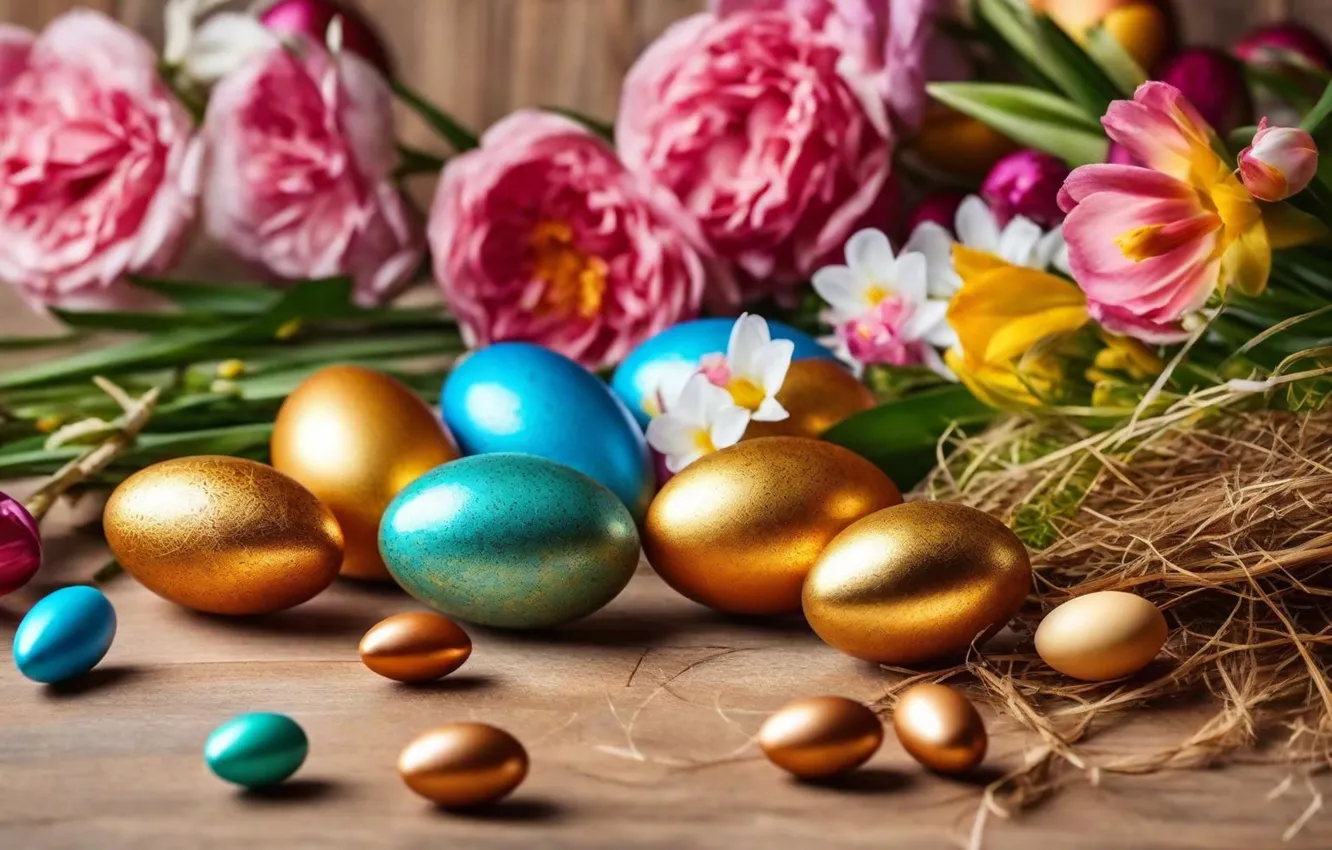 Фото обои цветы, яйца, весна, colorful, Пасха, happy, flowers, spring