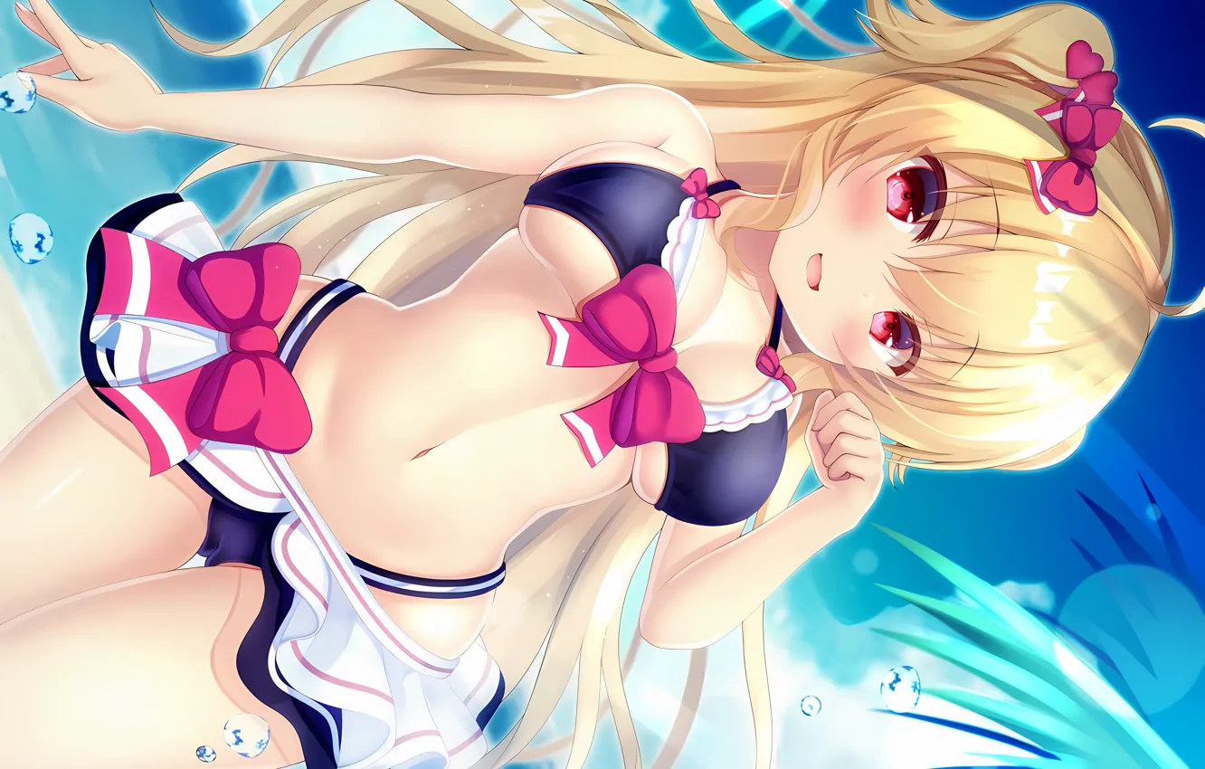 Фото обои girl, sexy, cleavage, beach, long hair, sea, boobs, anime