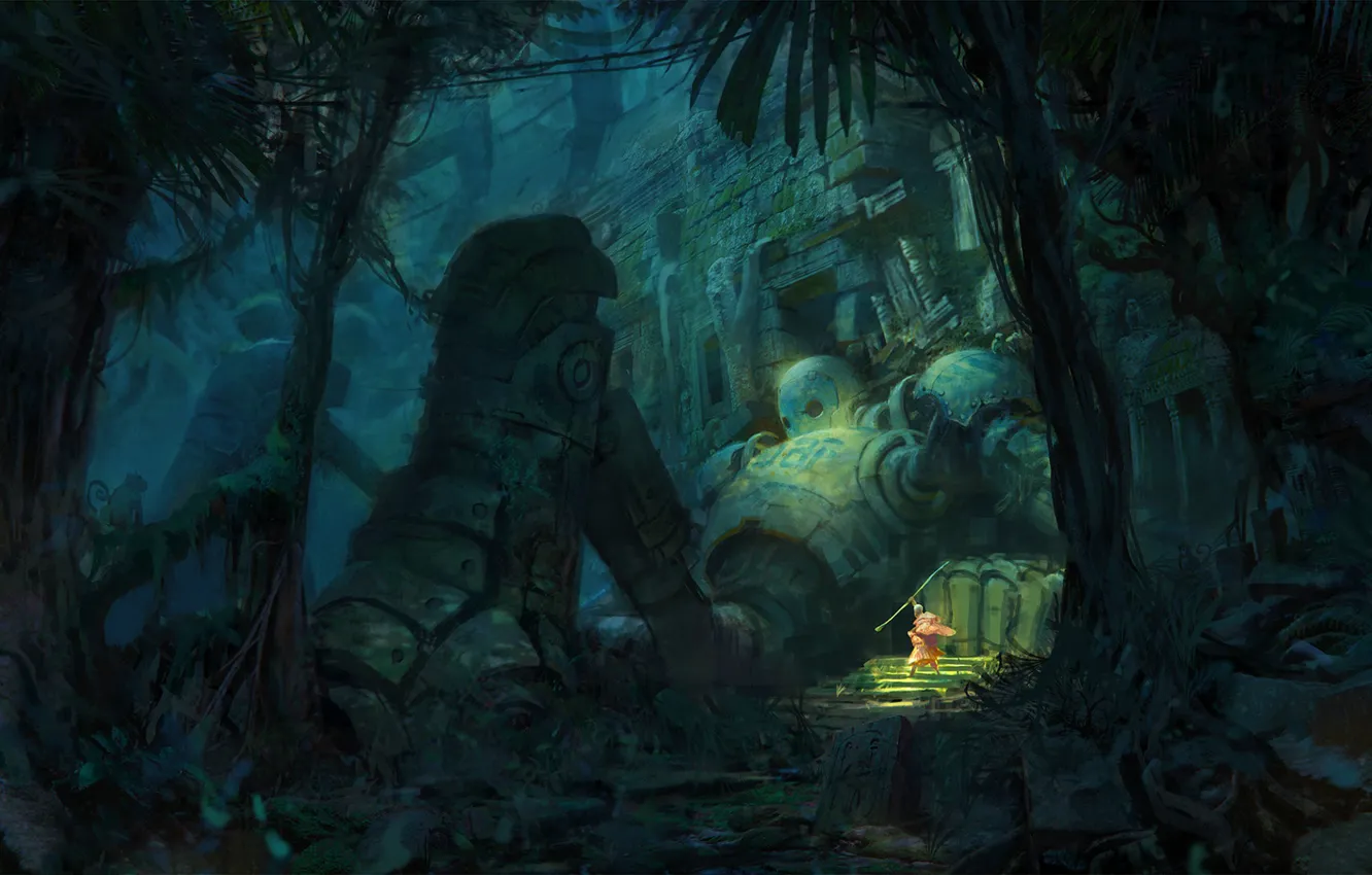 Фото обои робот, развалины, руины, artur sadlos, Vukileyo! (Mooeti)