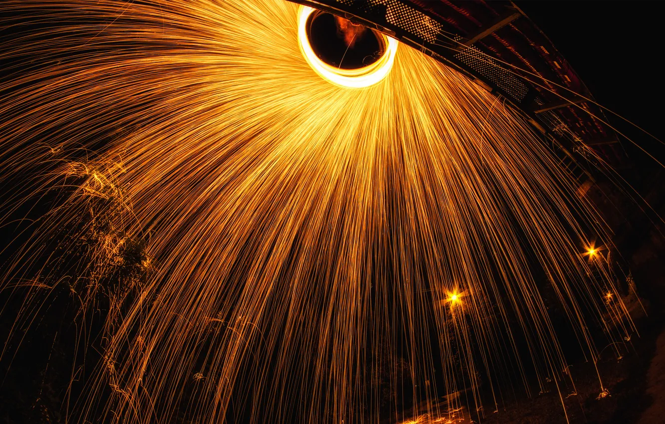 Фото обои круги, ночь, огни, темно, искры