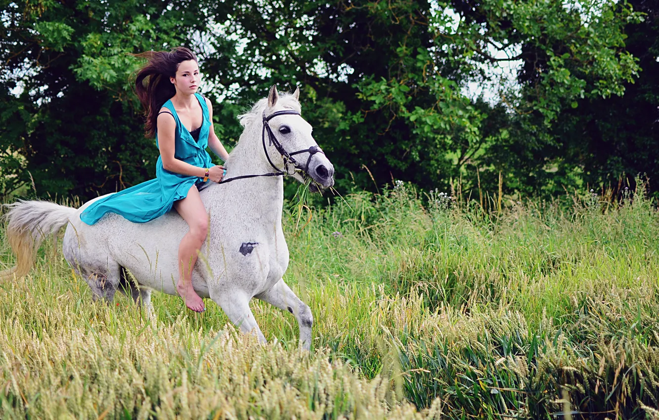 Фото обои свобода, девушка, конь