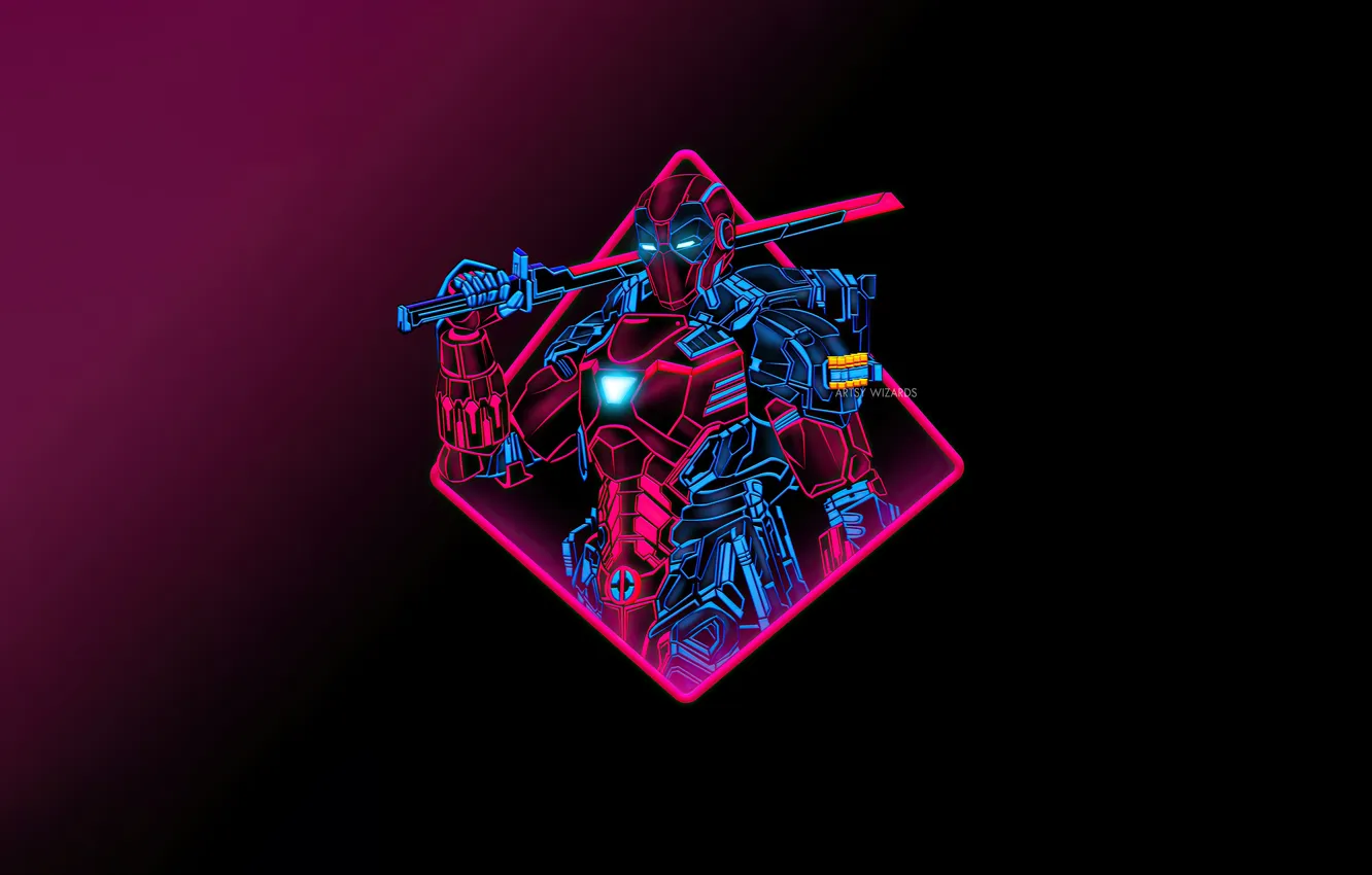 Фото обои минимализм, меч, неон, sword, minimalism, Marvel, neon, тёмный фон