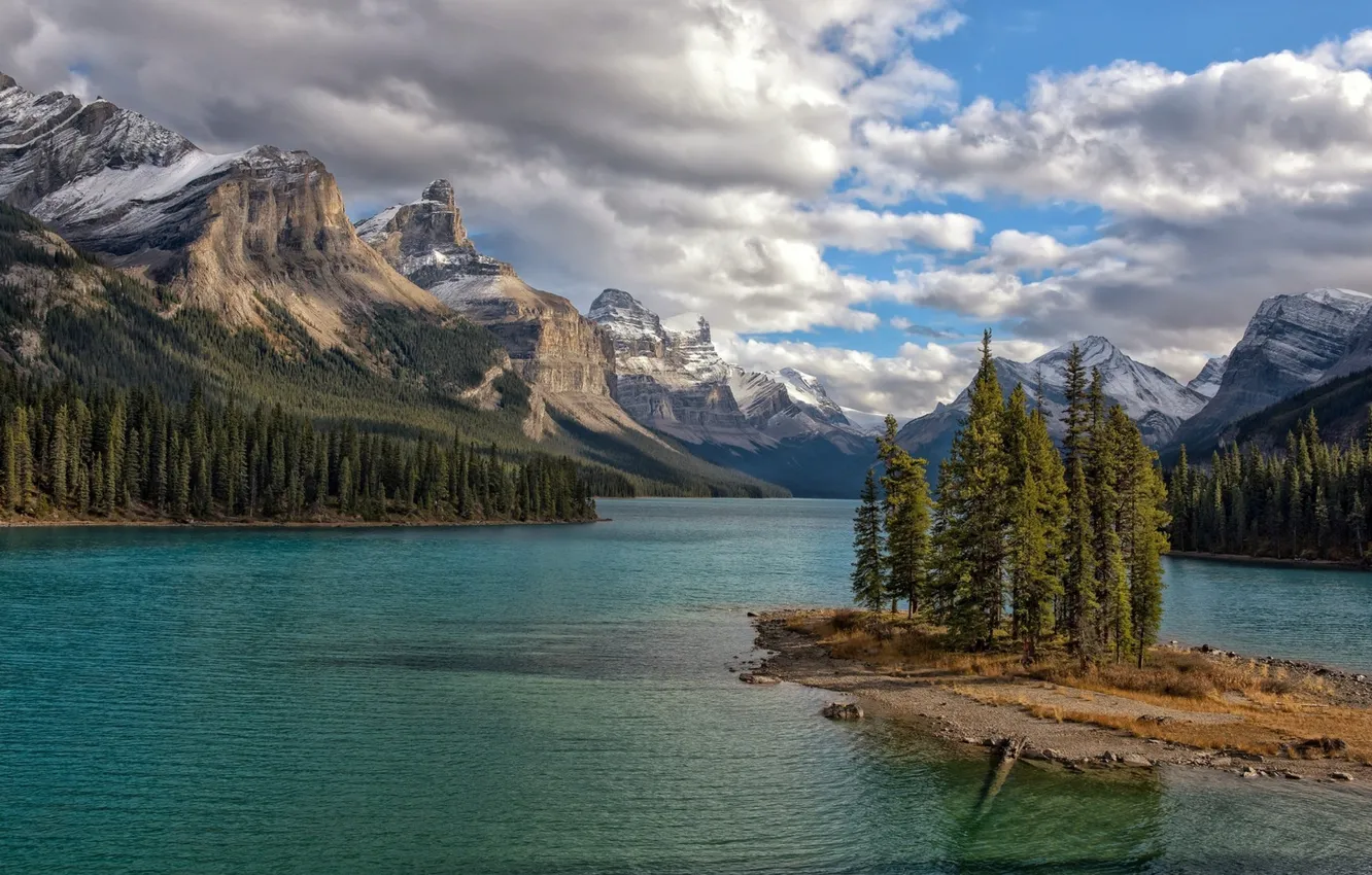 Фото обои пейзаж, горы, природа, озеро, красота, Канада, Альберта, Jasper National Park
