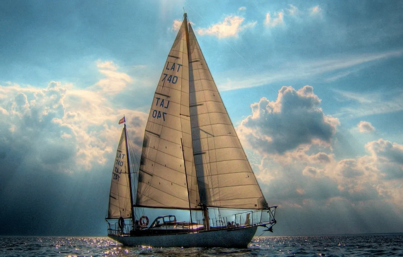 Фото обои Clouds, Water, Sunlight, Sail Boat, Nautical