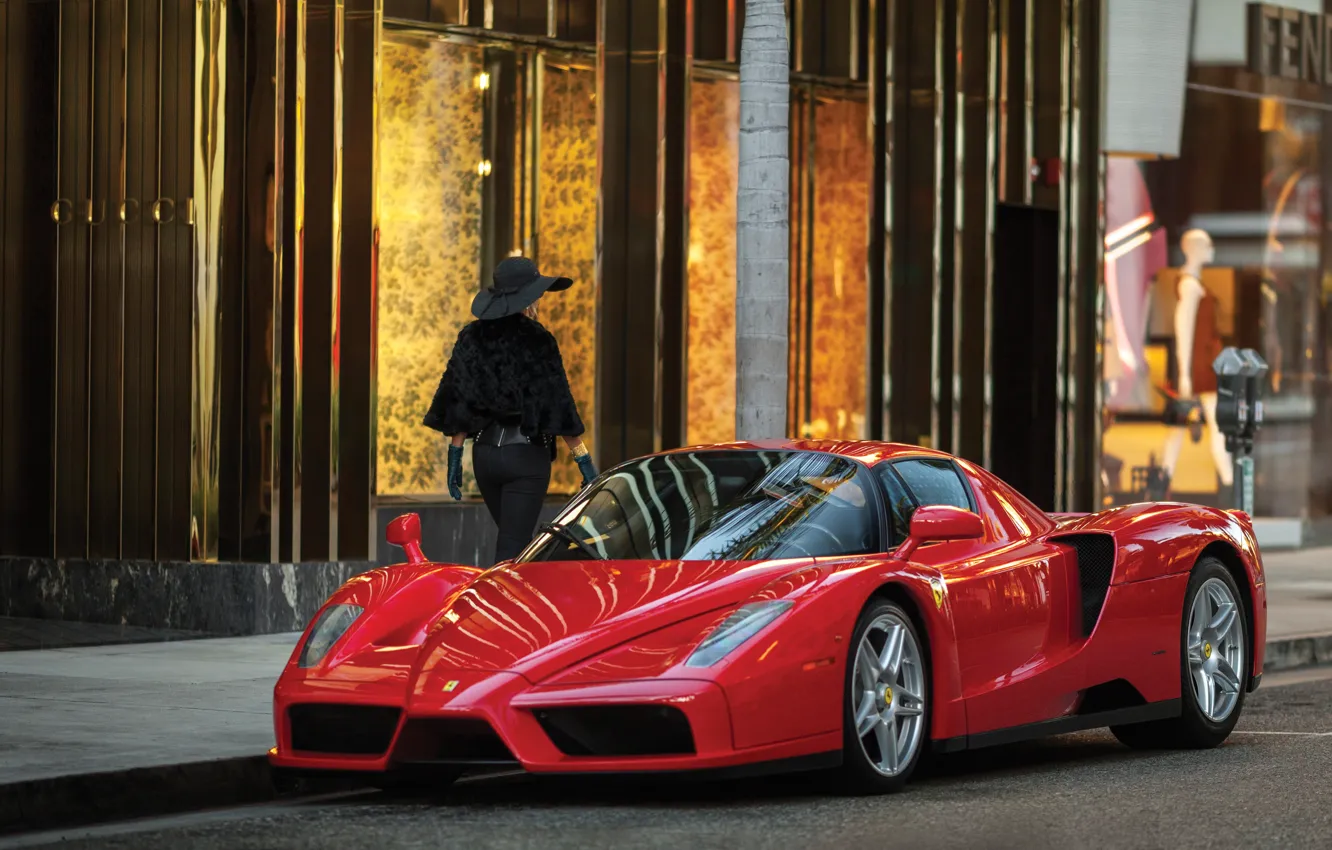 Фото обои Ferrari, red, supercar, Ferrari Enzo, Enzo, woman