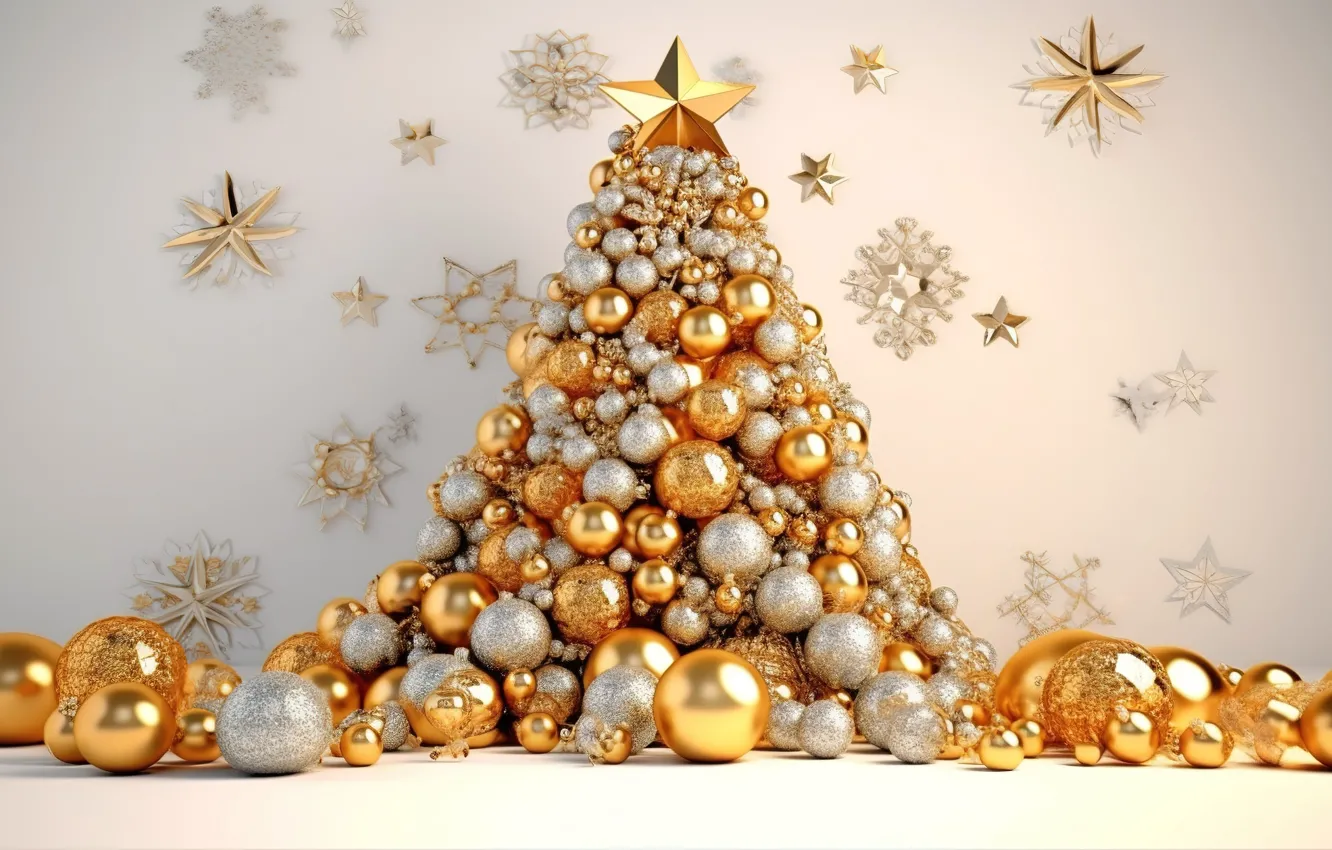 Фото обои шары, елка, Новый Год, Рождество, silver, golden, new year, happy