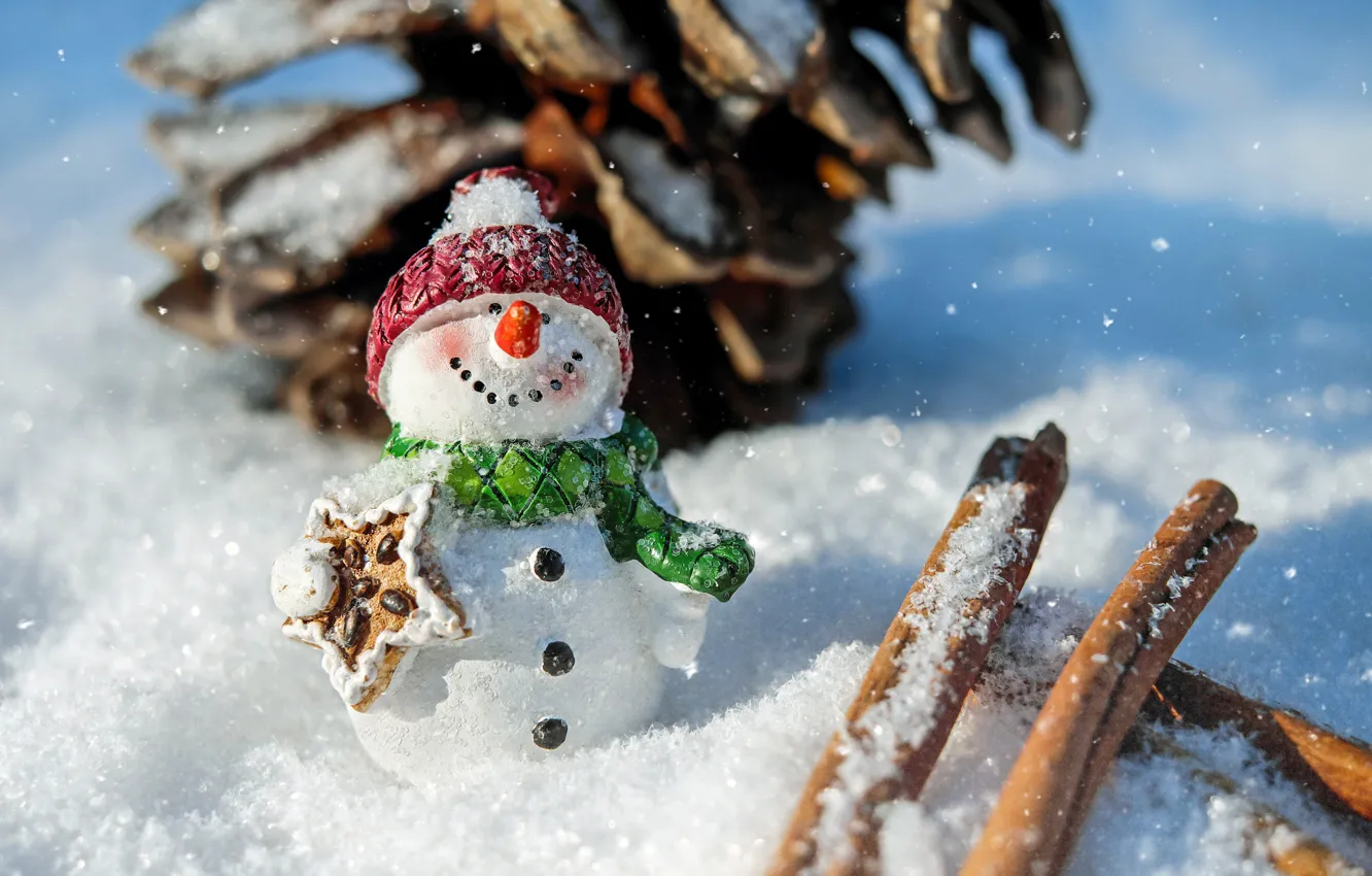 Фото обои праздник, игрушка, новый год, снеговик