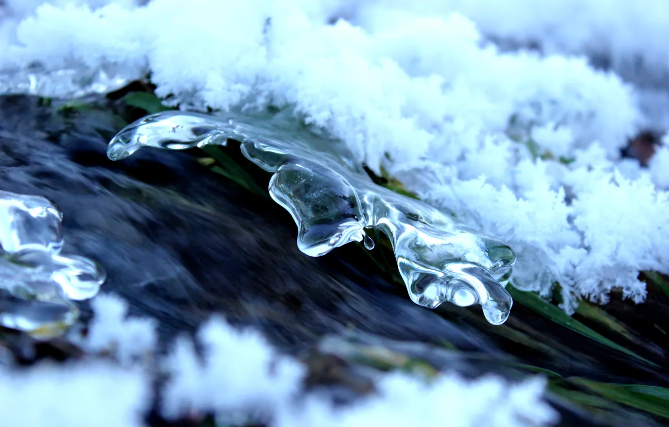 Фото обои вода, снег, лёд, весна, оттепель