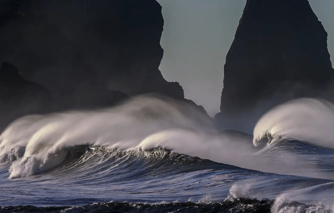 Фото обои волны, океан, скалы, побережье