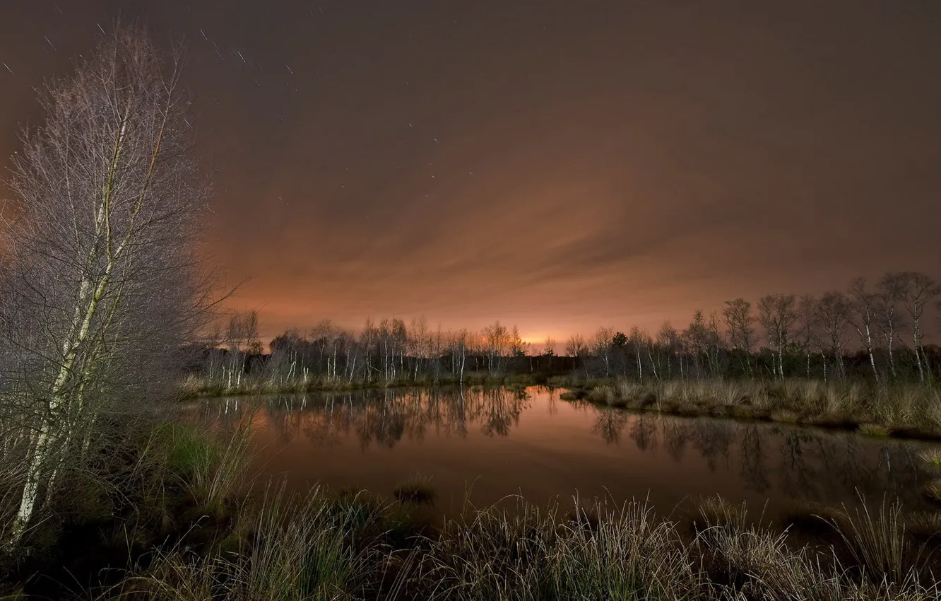 Фото обои пейзаж, ночь, озеро