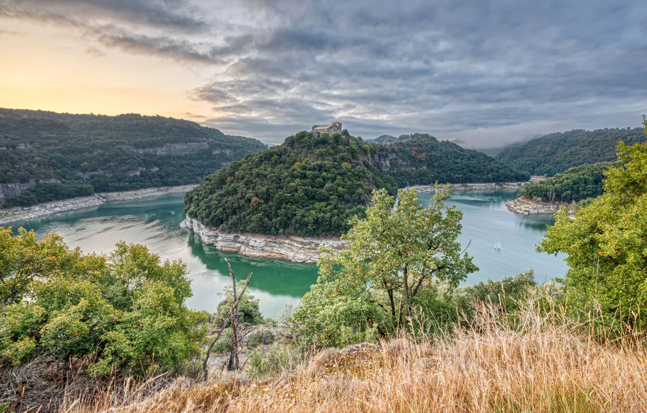 Фото обои река, Испания, монастырь, Каталония, Sant Pere de Casserres