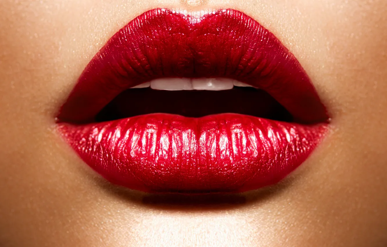 Фото обои девушка, лицо, помада, красные губы, Red Lips, Make up