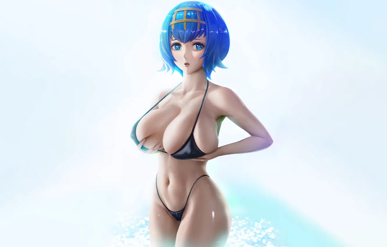Фото обои girl, sexy, Lana, wet, cleavage, boobs, anime, blue eyes