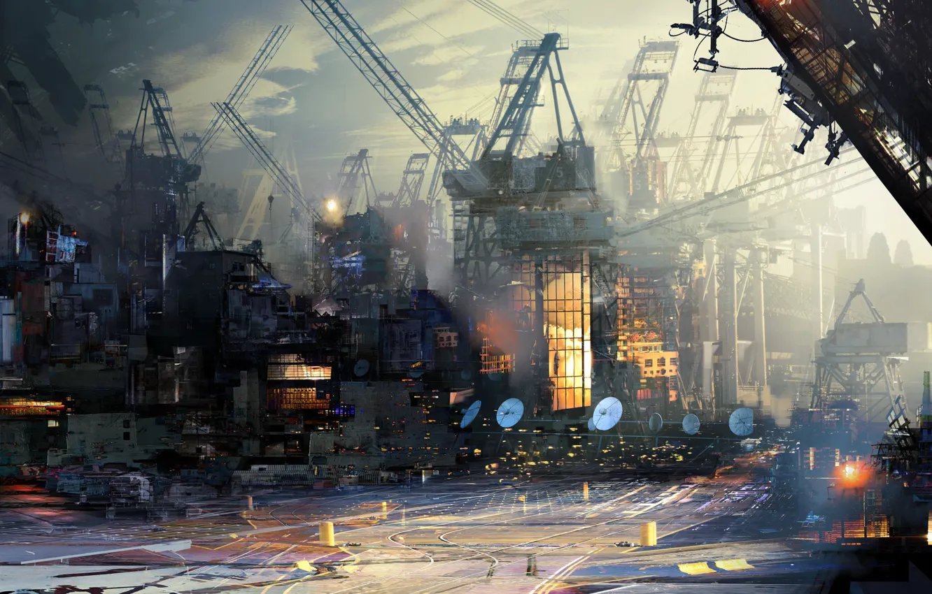 Фото обои Город, Стиль, City, Fantasy, Art, Фантастика, Daniel Dociu, Краны