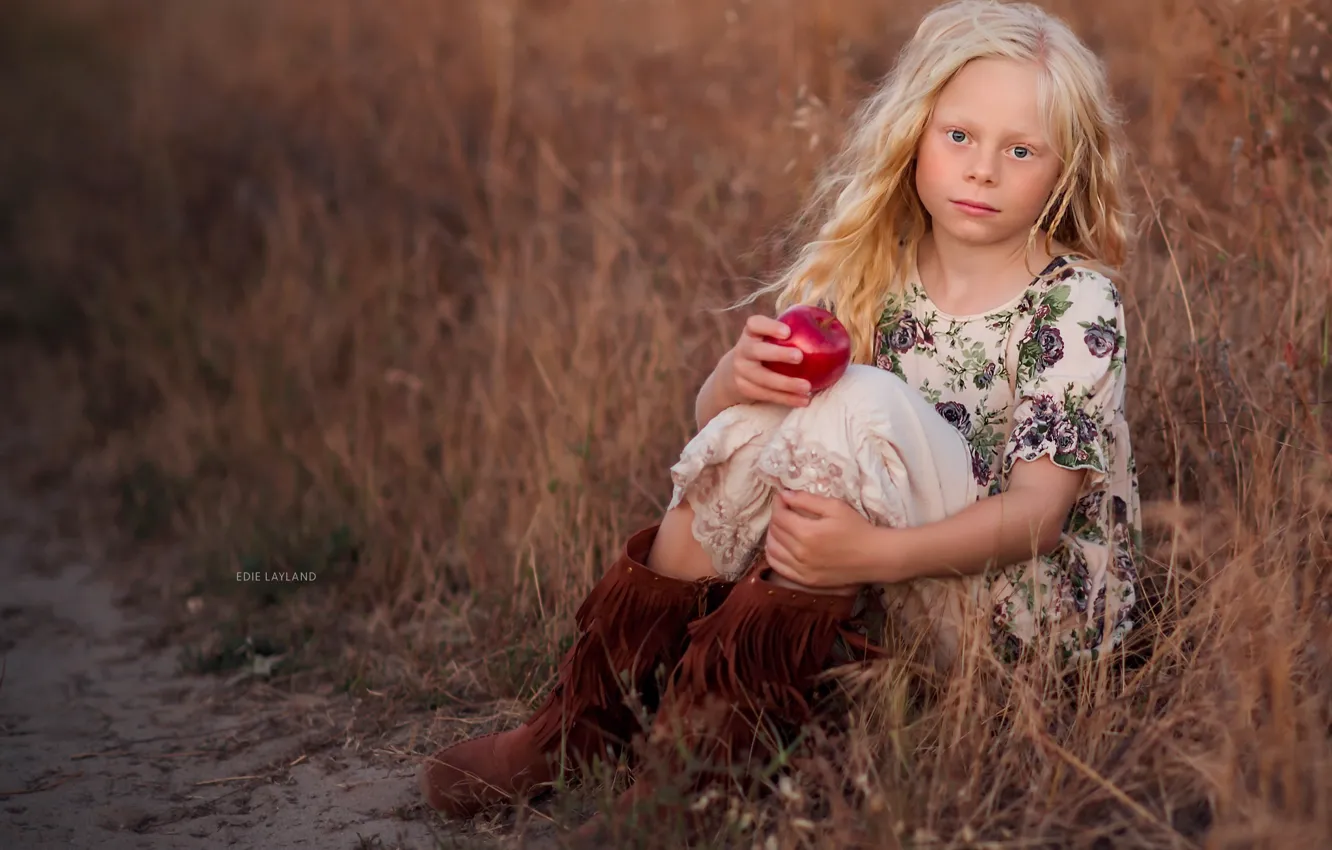 Фото обои природа, яблоко, девочка