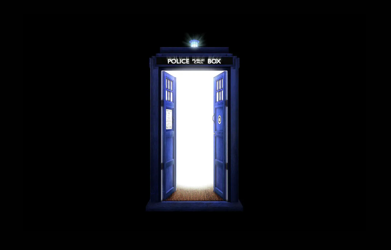 Фото обои будка, черный фон, Doctor Who, Доктор Кто, ТАРДИС, TARDIS