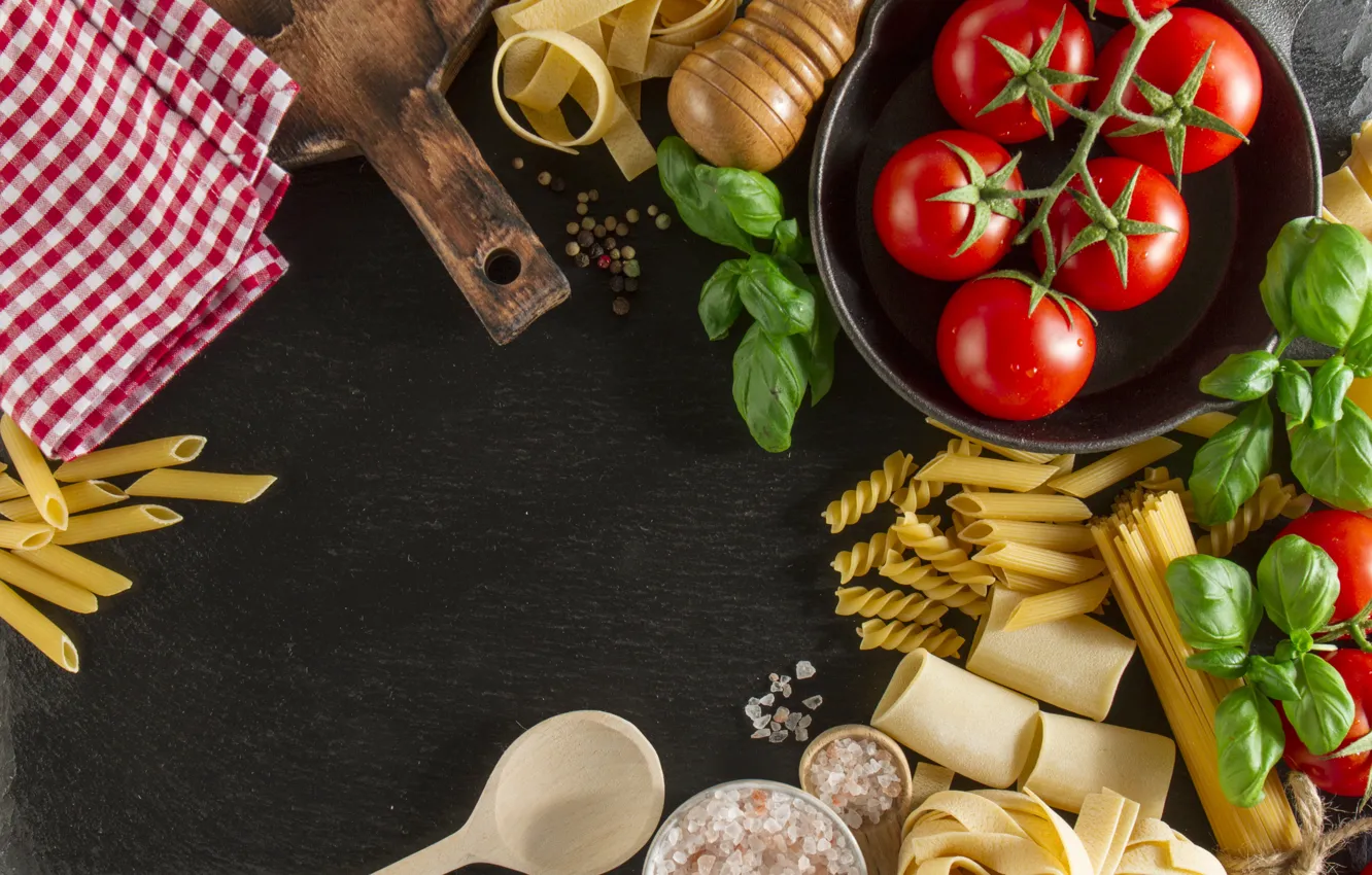 Фото обои еда, помидоры, food, Italian, паста, базилик