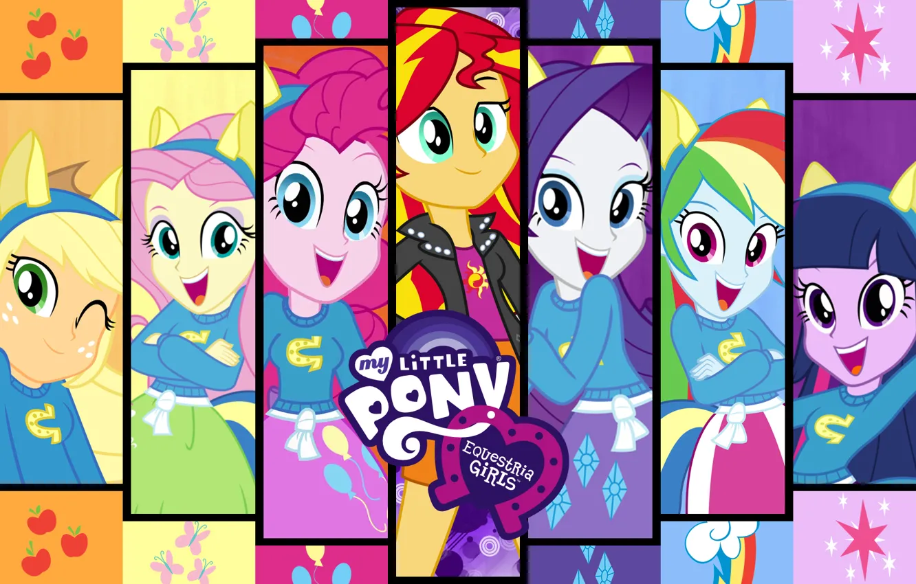 Фото обои Радуга, applejack, my little pony, rainbow dash, twilight sparkle, rarity, pinkie pie, мои маленькие пони