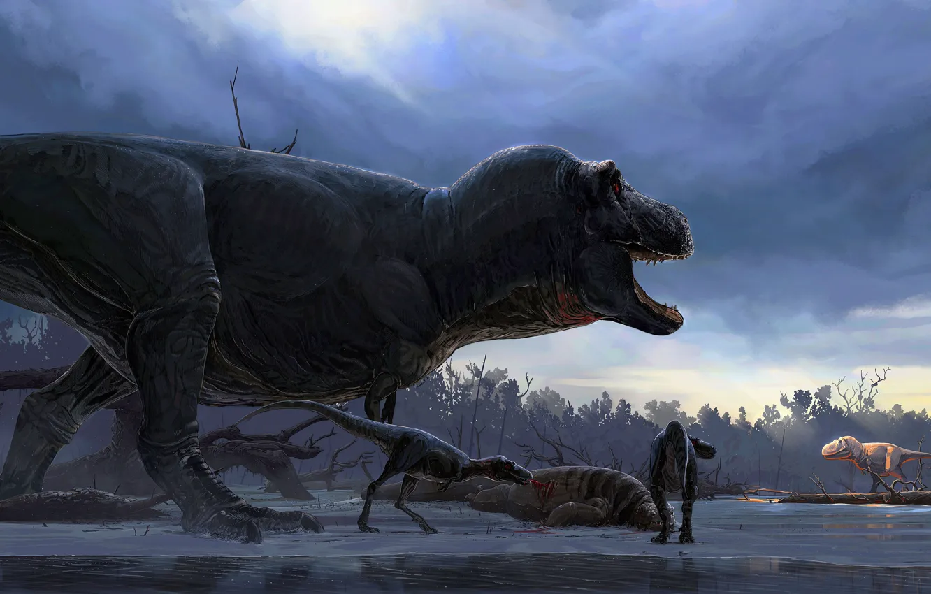 Фото обои Хищник, Животные, Арт, T-Rex, Тираннозавр, Оскал, Dinosaurs, Tyrannosaurus Rex