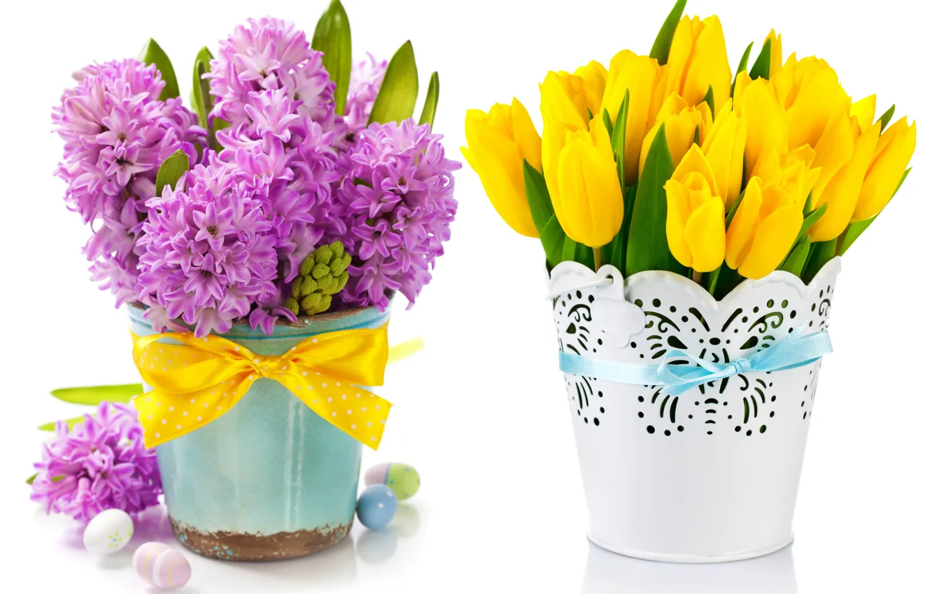 Фото обои яйца, букет, тюльпаны, flowers, tulips, spring, easter, гиацинты
