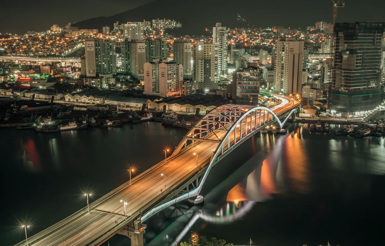 Фото обои ночь, город, Южная Корея, Пусан