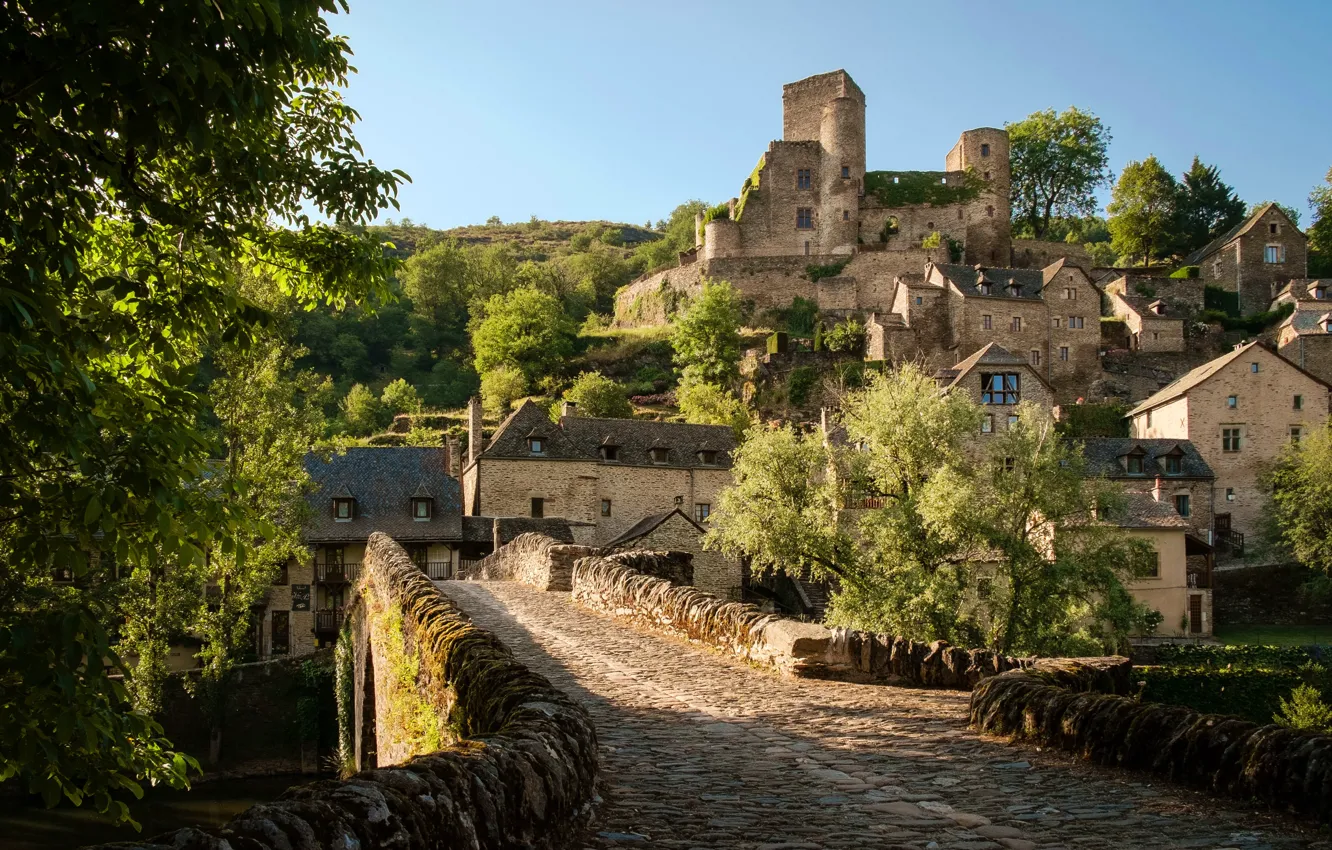 Фото обои мост, город, фото, Франция, дома, Belcastel Midi-Pyrenees