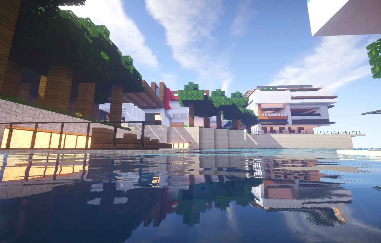 Фото обои Небо, Здание, Minecraft