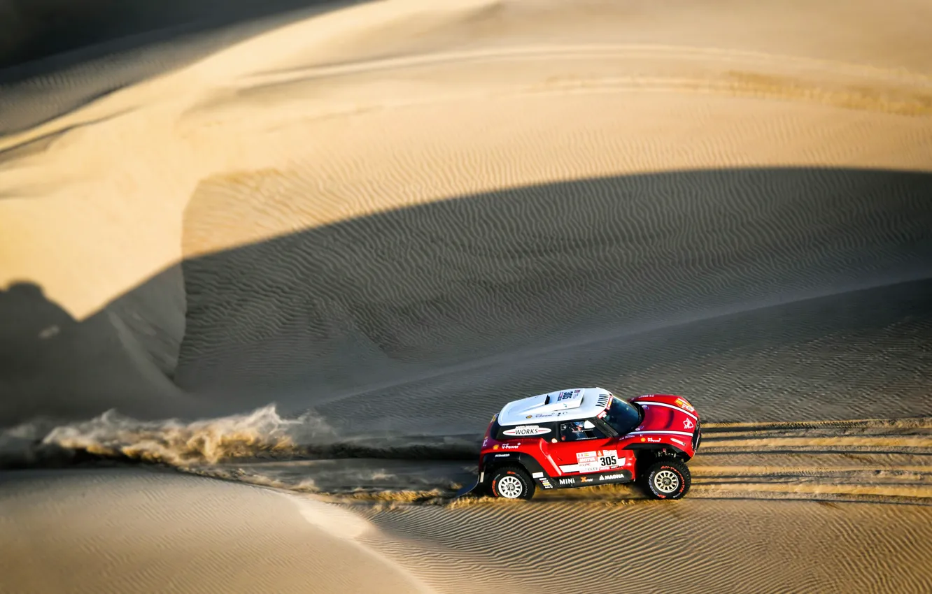 Фото обои Песок, Mini, Спорт, Пустыня, Скорость, 302, Rally, Dakar