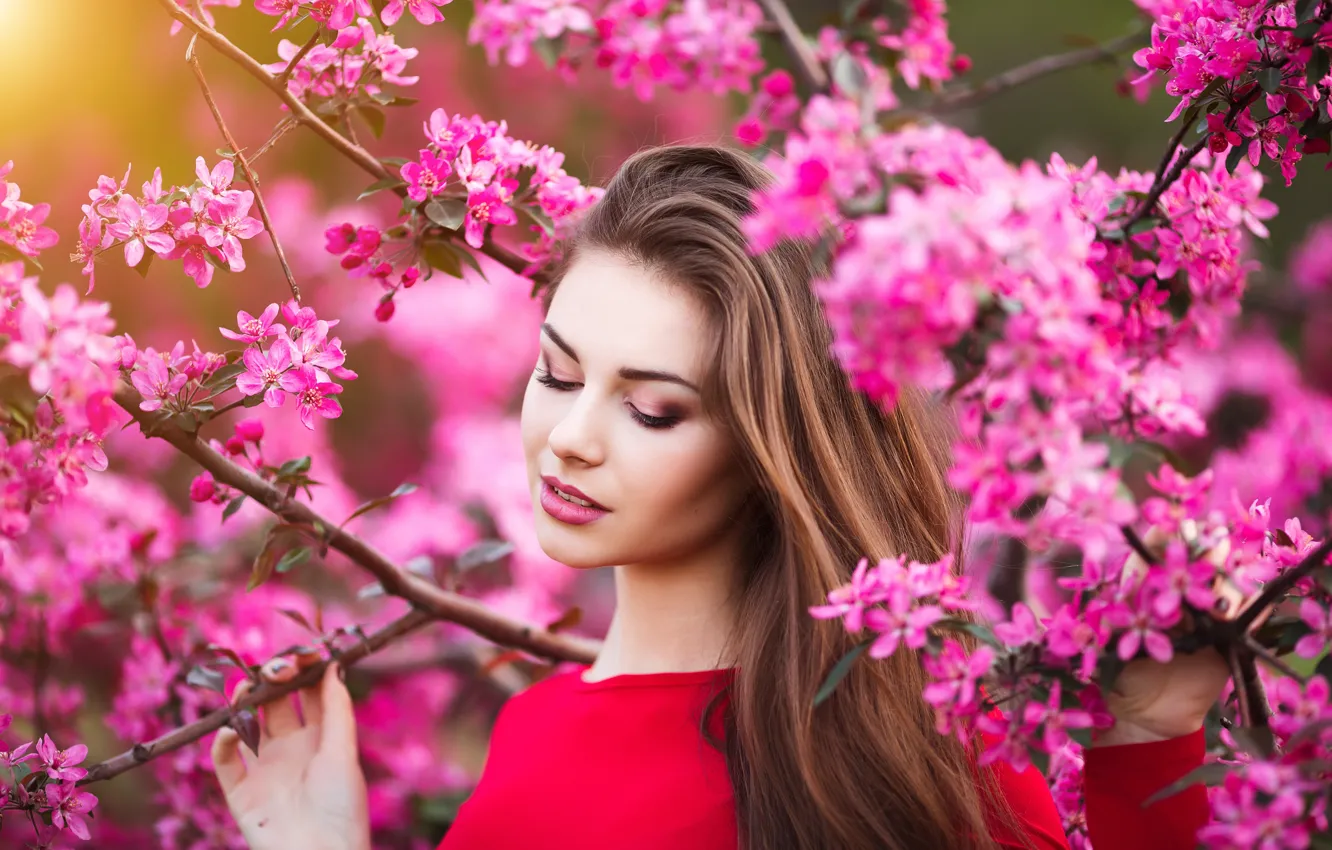 Фото обои девушка, цветы, красота, весна, сад, woman, young, beautiful