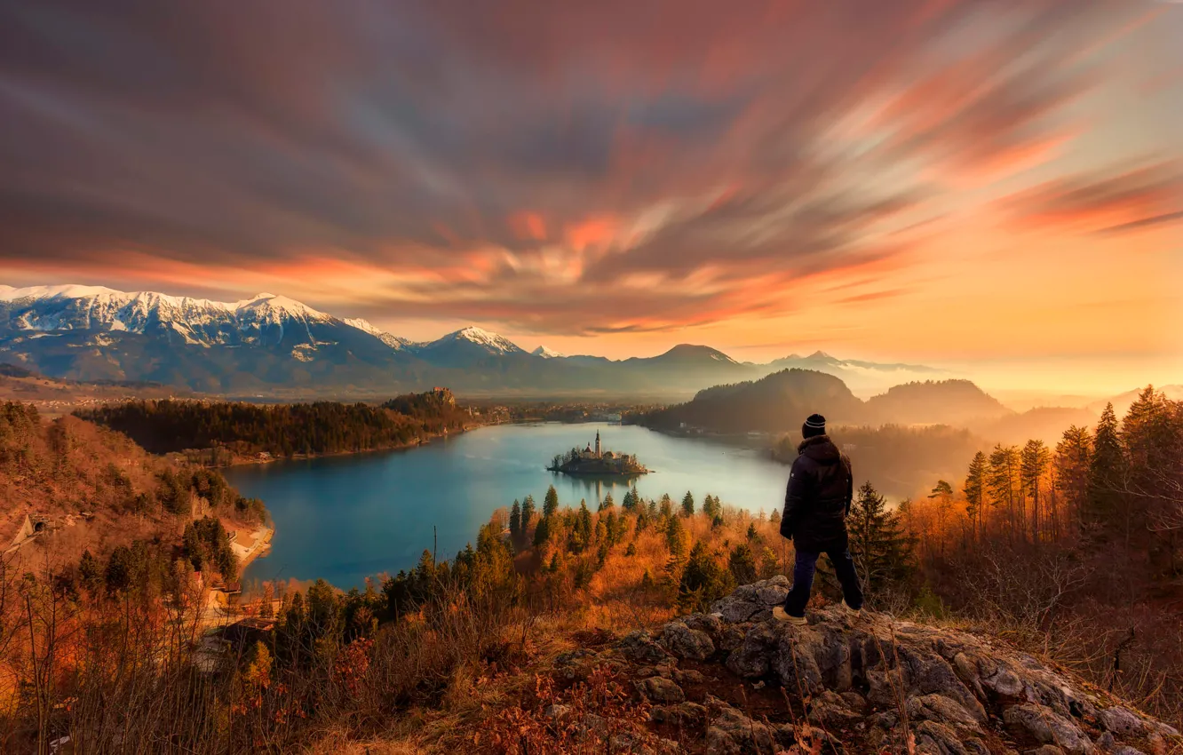 Фото обои озеро, вид, даль, Lake Bled