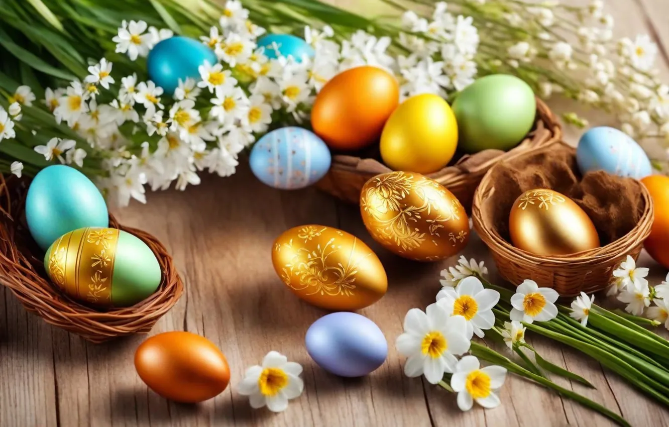 Фото обои цветы, яйца, весна, colorful, Пасха, happy, flowers, spring