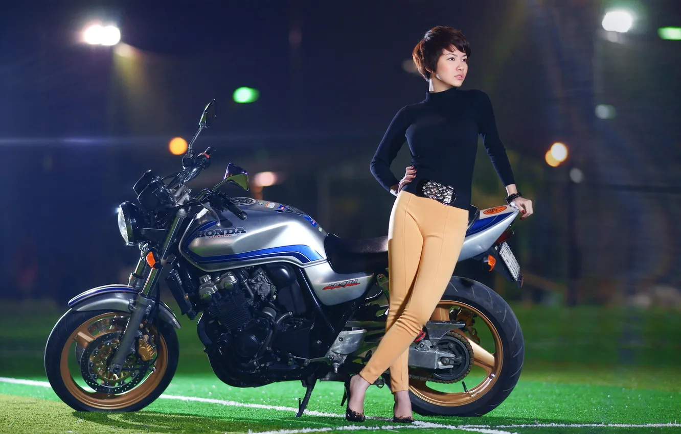 Фото обои девушка, мотоцикл, азиатка, Honda