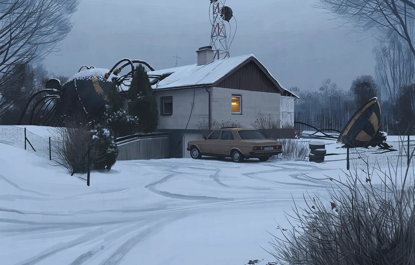 Фото обои снег, автомобиль, строение, bio south