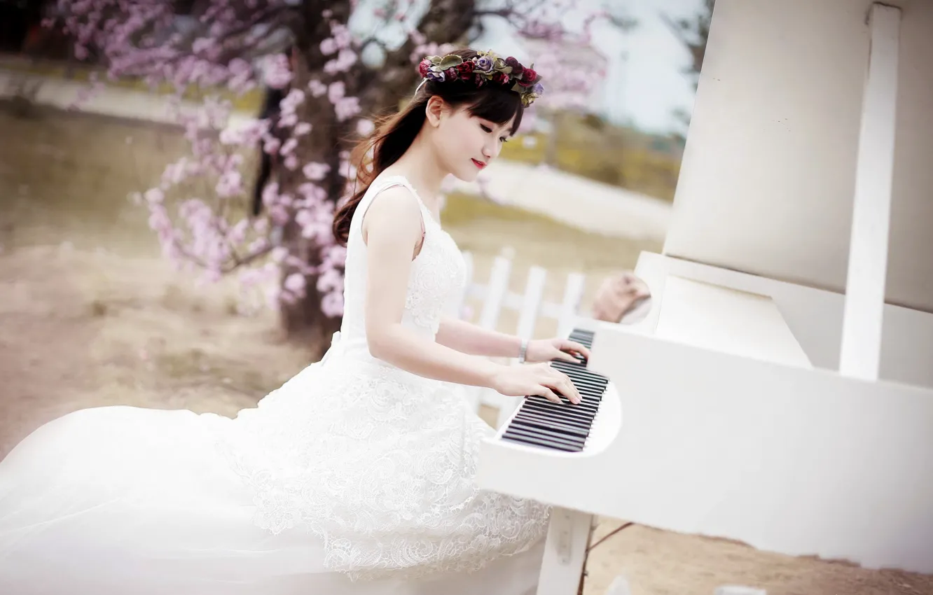 Фото обои девушка, музыка, рояль, азиатка