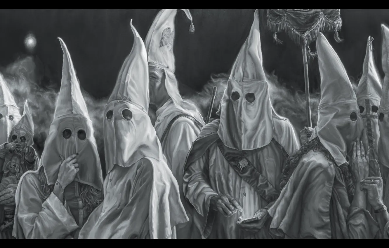 Фото обои reality, parody, Artist Vincent Valdez, Paints, The Ku Klux Klan, panoramic