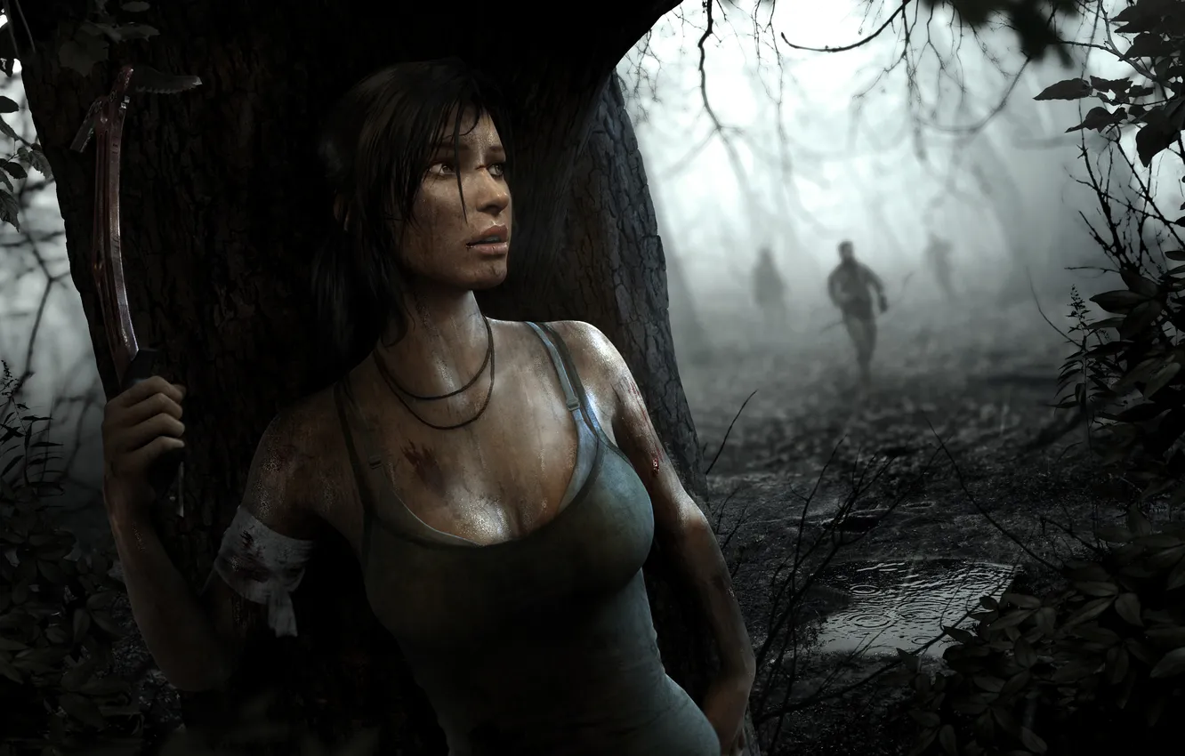 Фото обои лес, девушка, бандиты, Tomb Raider, Лара Крофт, Расхитительница гробниц