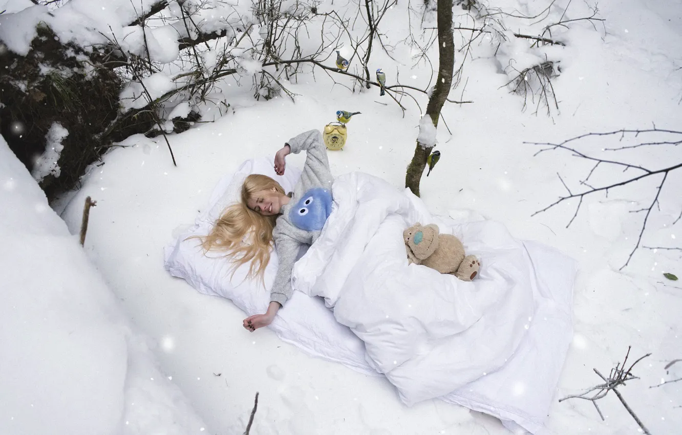 Фото обои зима, девушка, снег