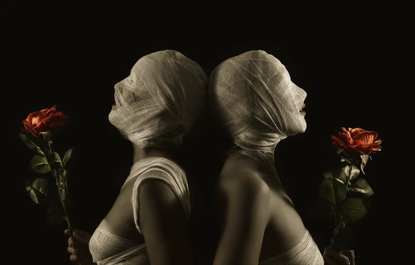 Фото обои фон, девушки, розы