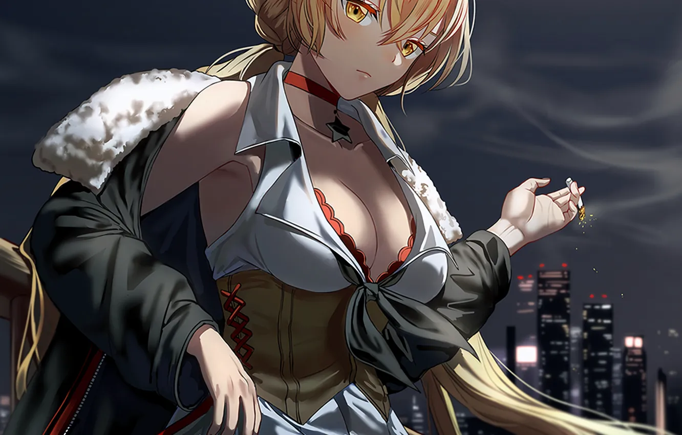Фото обои girl, sexy, cleavage, dress, boobs, anime, beautiful, short hair