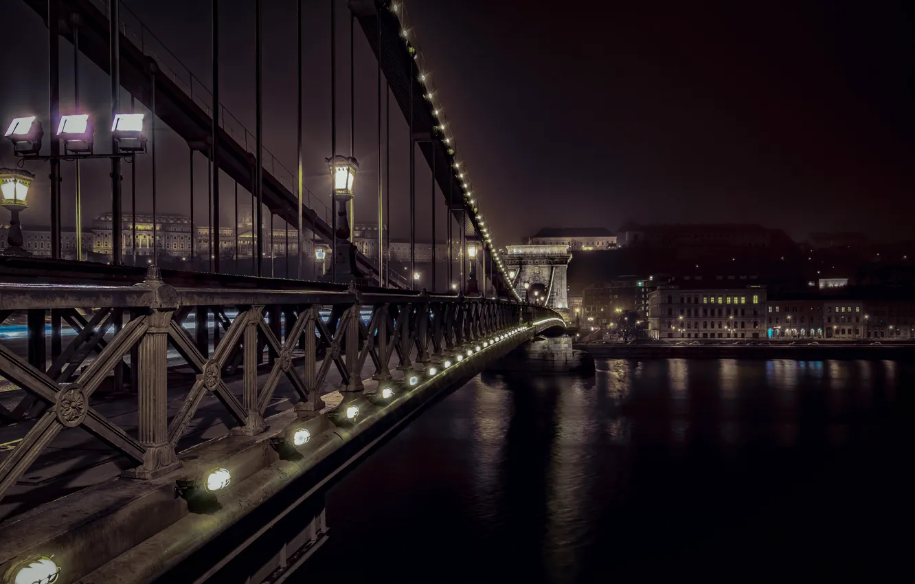 Фото обои ночь, Budapest, Chain Bridge