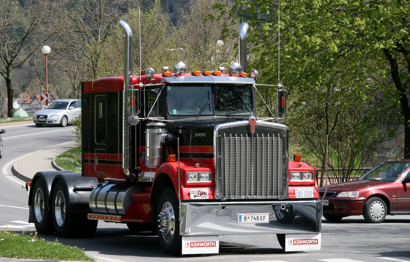 Фото обои Red, Power, Black, Truck, Other technics, Kenworth Truck