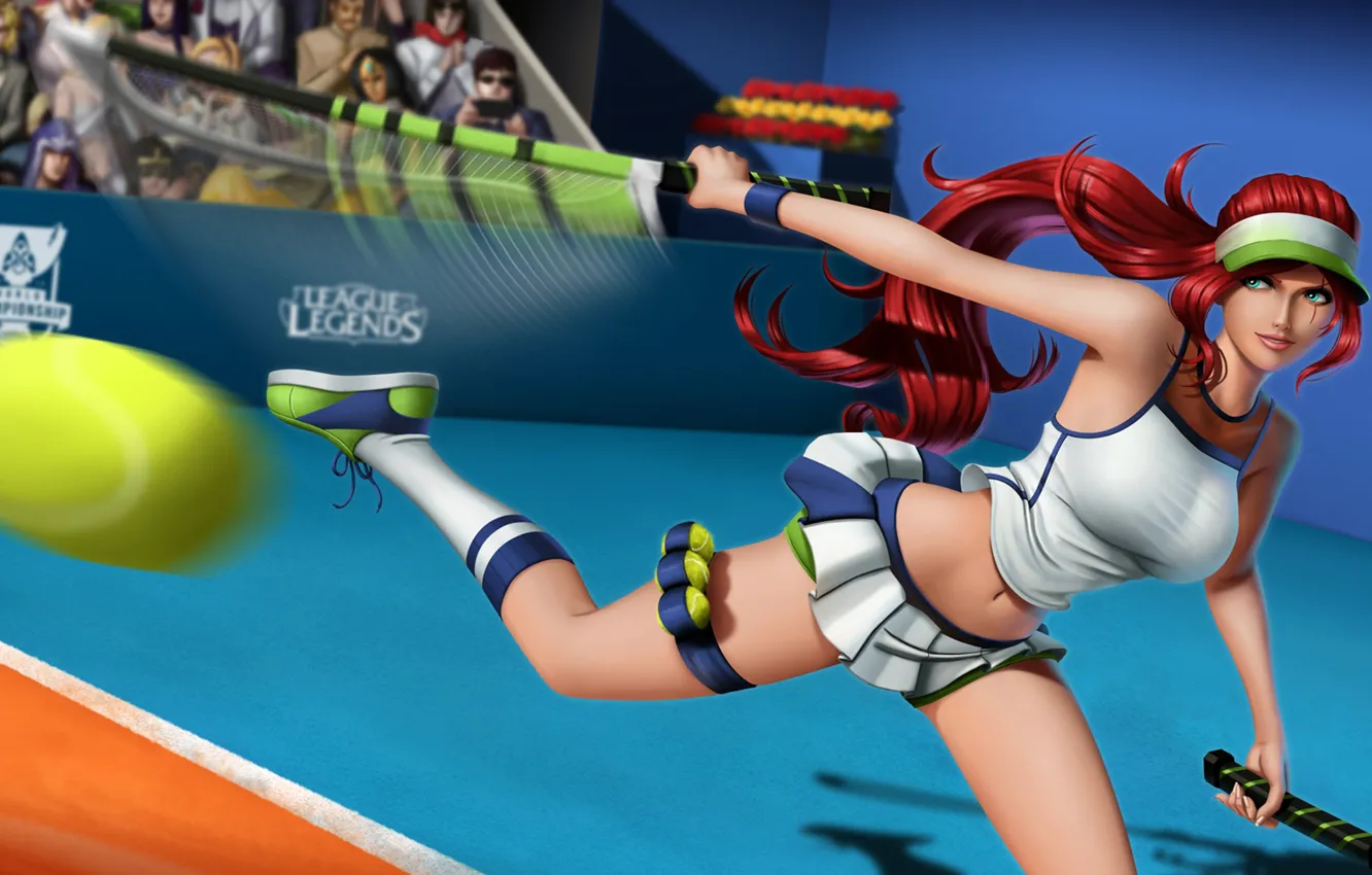 Фото обои арт, ракетка, рыжая, теннис, lol, матч, League of Legends, Katarina